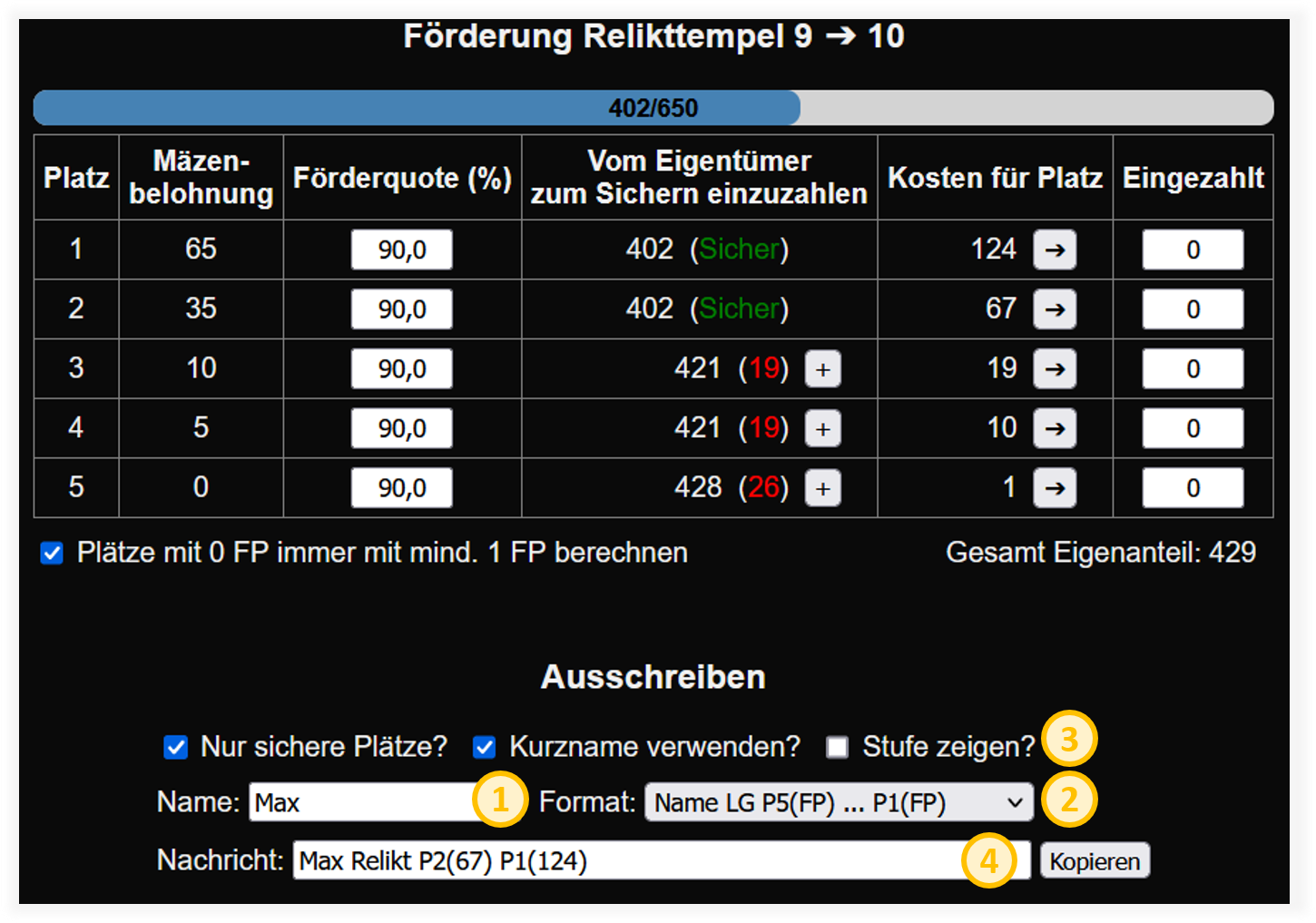 Eigenanteil einzahlen